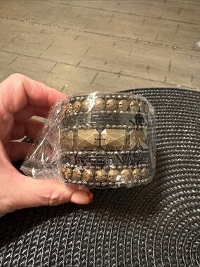 Studded Black and Gold Wrap Cuff Bracelet - Women Accessories